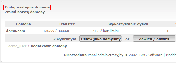 Dodawanie nowej domeny w DirectAdmin